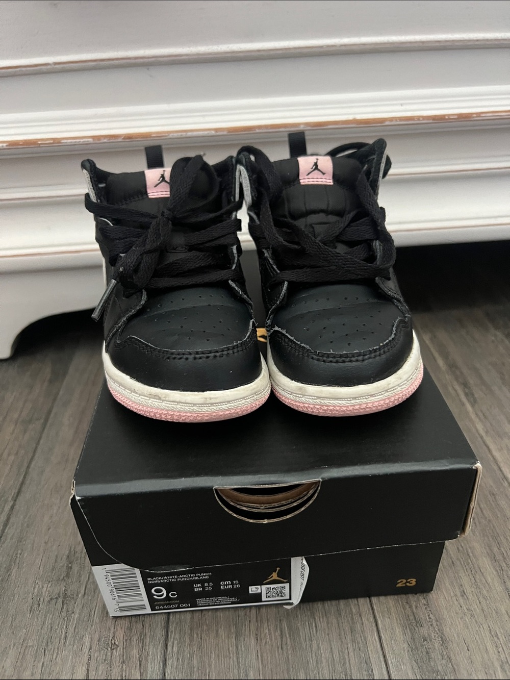 Jordan Kids Black and Pink High-Top Sneakers
